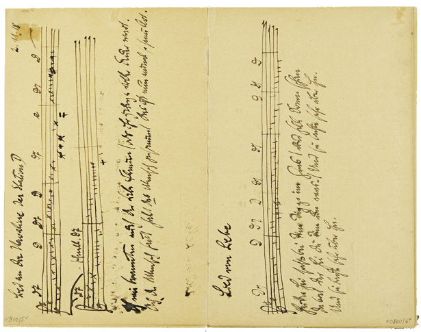 Lied an die Kavaliere der Station D, Lied von Liebe (1918; NB 1, 5v-6r, in: Brecht, Notizbücher, I, 25f.; © Suhrkamp Verlag / Akademie der Künste Berlin) 