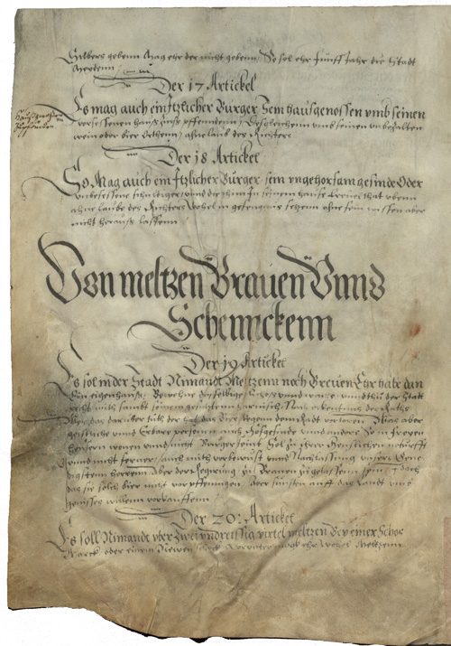 Eine Seite aus dem Zeitzer Stadtbuch (Gesetzsammlung aus den Jahren 1562–1583).
