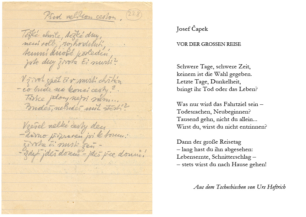Josef Čapek, Vor der großen Reise. Originalhandschrift aus dem KZ Sachsenhausen, wiedergegeben mit freundlicher Genehmigung der Erben Josef Čapeks.